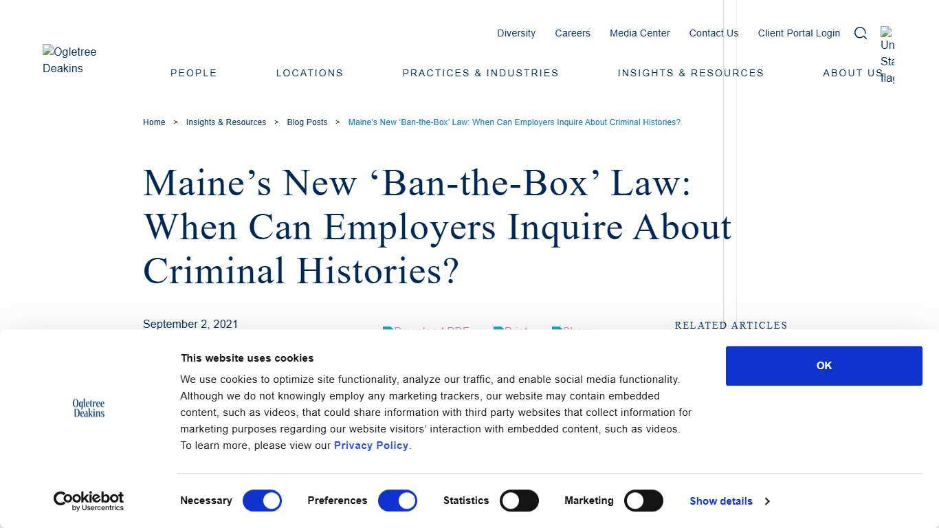 Maine’s New ‘Ban-the-Box’ Law: When Can Employers Inquire About Criminal Histories? - Ogletree